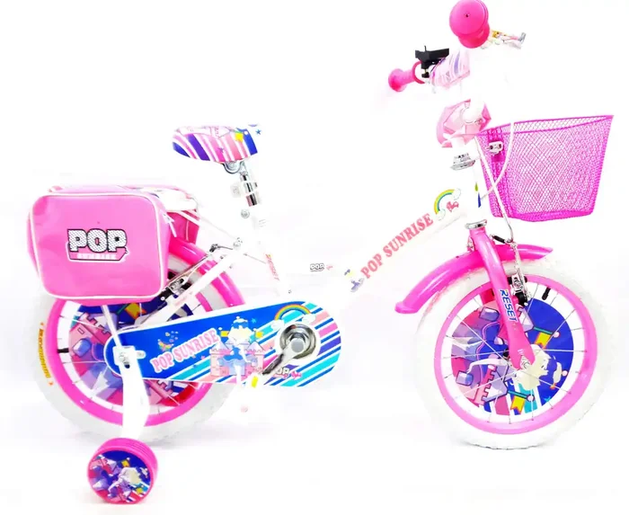 12 ” Mädchenfahrrad 2 Bremsen mit Korb und weißen und rosa Seitentaschen