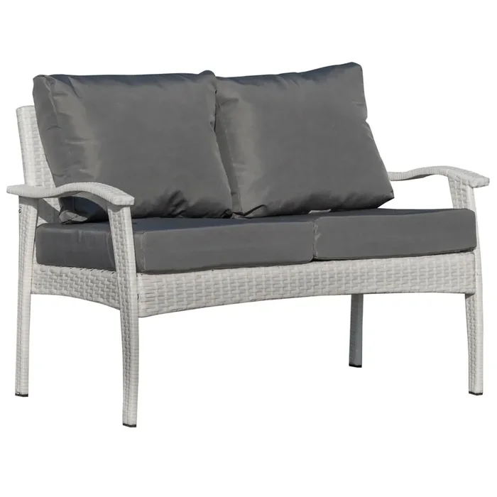 2-Sitzer Gartensofa 120 x 63 x 77 cm aus Rattan mit weißen und grauen Kissen