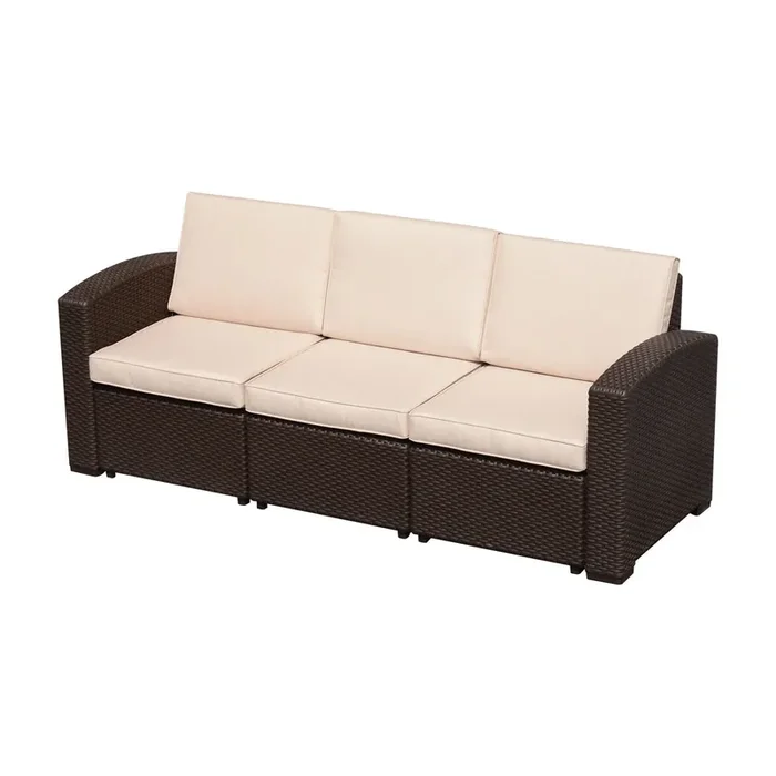 3-Sitzer Outdoor-Sofa aus synthetischem Rattan mit braunen Kissen 199x71x75 cm