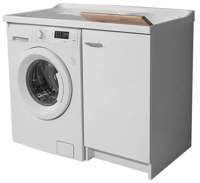 Abdeckung für Waschzuber und Waschmaschine 109x60x89cm Rechte Hand Montegrappa Marella Weißes Holzbrett mit Korb