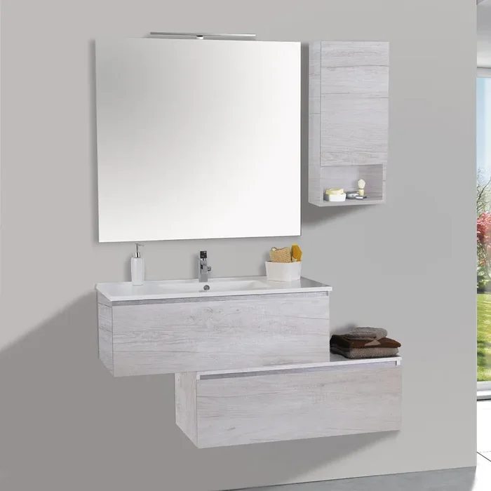 Abgehängter Badezimmerschrank 100 cm Wandeinheit P18 cm Mazzoni Boston 15 White Ash