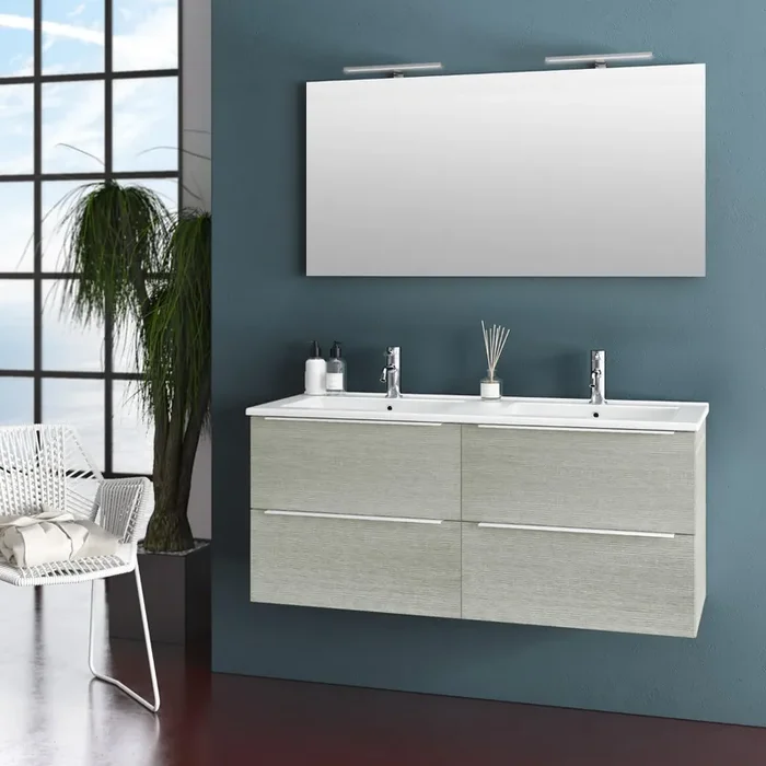 Abgehängter Badezimmerschrank mit Doppelwaschbecken und doppelter Luna Yuta TFT-LED-Lampe