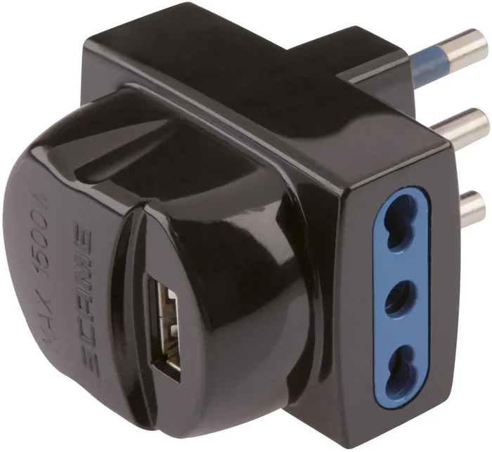 Adattatore multiplo spina 16 A e 2 prese bivalenti e presa USB nero