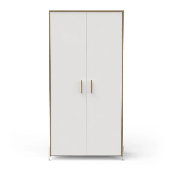 Armadio a 2 ante con decoro bianco e legno, H183 cm – NAILI