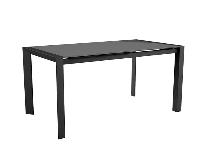 Ausziehbarer Esstisch aus Metall und Glasplatte 160 /210 x 90 x 76 cm, schwarzes TFT-Glas