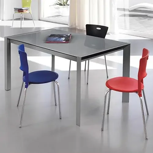 Ausziehbarer Esstisch mit hellgrauer Glasplatte 130 /160 x 80 x 75 cm Stones Ace Om /137 /GC