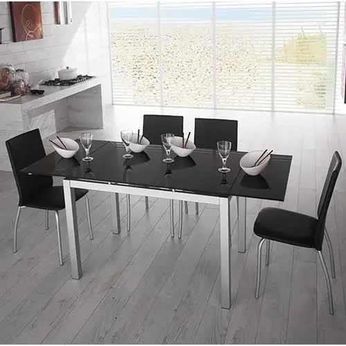 Ausziehbarer Esstisch mit schwarzer Glasplatte 110 /170X80X75Cm Stones Baud Om /136 /N