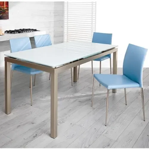 Ausziehbarer Esstisch mit weiß lackierter Glasplatte 155 /200 x 80 x 76 cm Stones Dot Om /024 /Xw