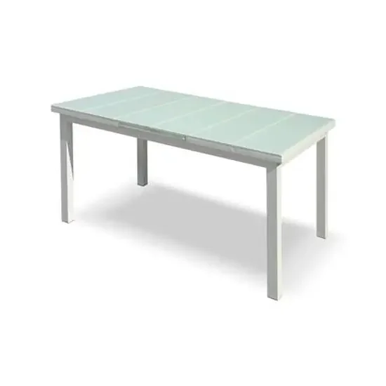 Ausziehbarer rechteckiger Gartentisch aus Aluminium mit weißer Glasplatte Taddei Matar 150