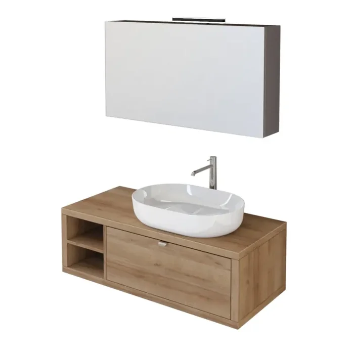 Badezimmer-Hängeschrank 110 cm Bonussi Orione Eiche Eiche und Bonussi Spiegel