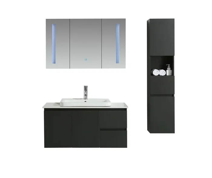 Badezimmer-Hängeschrank 120 cm Spiegelwaschbecken und 1 Vorich Tokyo Black Wohnwand
