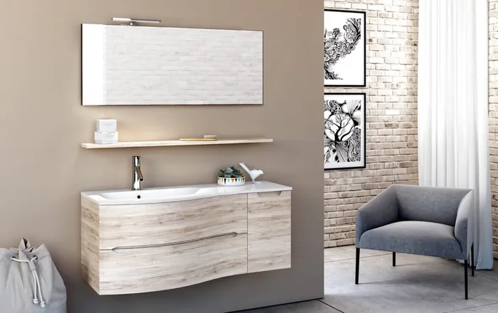 Badezimmer-Hängeschrank 121,5 cm TFT Swing White Oak S