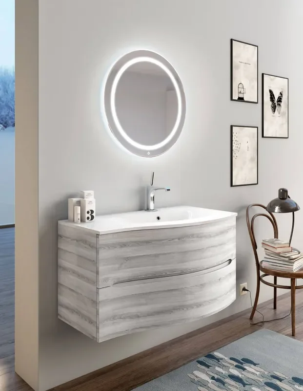 Badezimmer-Hängeschrank 91,5 cm TFT Swing Grey White 3D