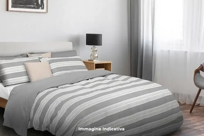 Bettbezug mit Kissenbezug, bedruckt in reiner Baumwolle, Cober, gestreift, Ecru, verschiedene Größen – Single