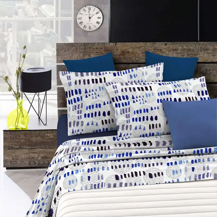 Bettlaken-Set mit Aufdruck oben und unten und Kissenbezügen mit Punkten und Linien – Single