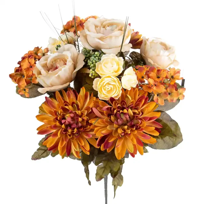 Bouquet Artificiale Composta da Rose e Dalie Altezza 34 cm Arancio