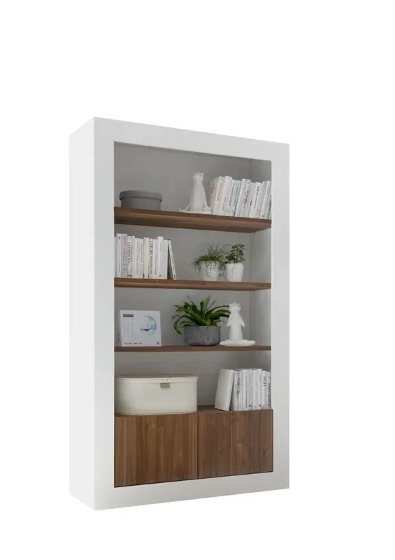 Bücherregal Sideboard 2 Türen 4 Regale 110x42x191 cm TFT Lipari Weiß und Nussbaum