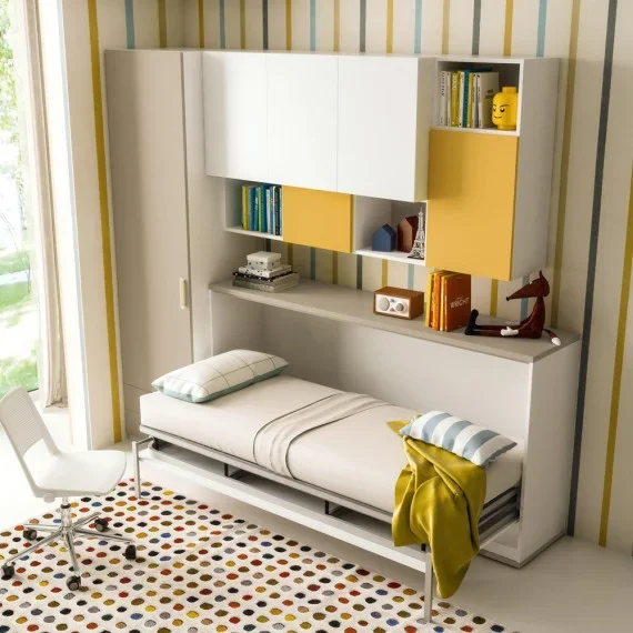 Cameretta singola con letto a scomparsa orizzontale Space