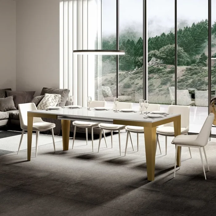 Candara Evolution – Tavolo da pranzo allungabile struttura in metallo piano bianco – vari modelli