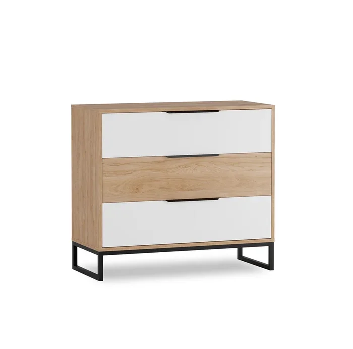 Cassettiera comò da camera 3 cassetti bianco e noce americano cm 90x40x80h