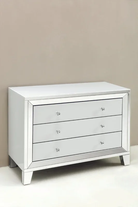 Cassettone comò moderno in legno con 3 cassetti bianco argento cm 108x44x80h