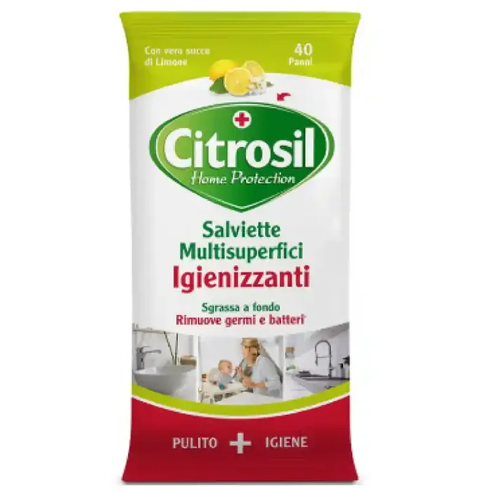 CITROSIL Home Protection Salviette Multisuperfici Igienizzanti al LIMONE – 40pz
