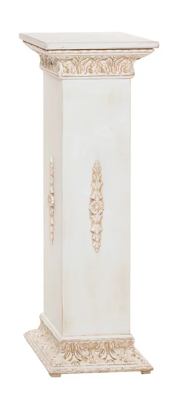 Colonnina porta vaso in legno bianco stile classico cm 32x32x94h