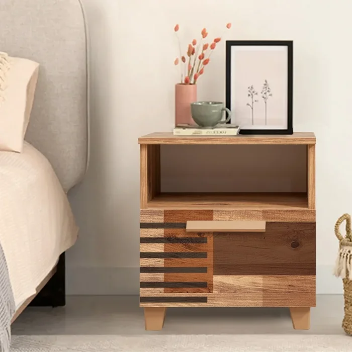 Comodino da camera con cassetto e fantasia disegno geometrico cm 45x40x52h