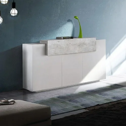 Credenza 160x86h cm 3 ante moderna bianco lucido cemento Milos Gihome®