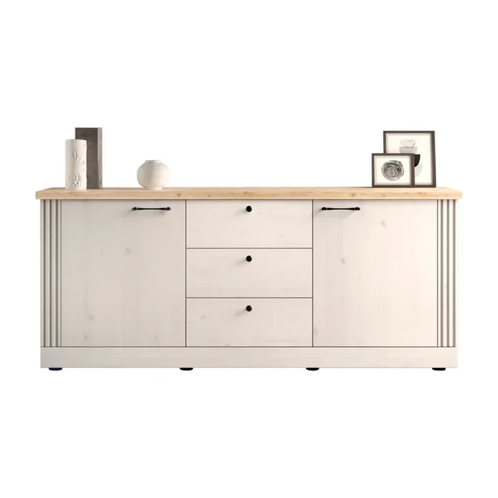 Credenza 2 ante e 3 cassetti decorazione rovere Cadiz e bianco meringa L211 cm – COUNTRY