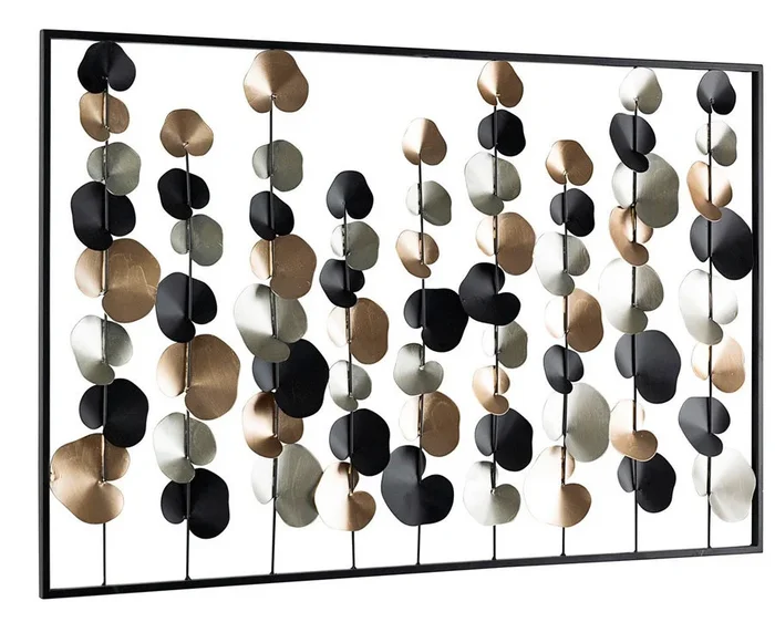 Decorazione a parete in acciaio tema floreale nero argento e oro cm 102x4x66h – varie misure