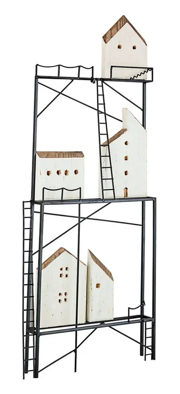 Decorazione a parete in legno e metallo modello città cm 27x5x67h