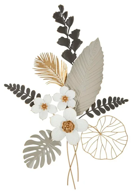 Decorazione da parete 3D in metallo con fiori e foglie lavorati cm 71x4x96h