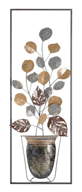 Decorazione da parete in metallo vaso di fiori design moderno cm 31X3X89h