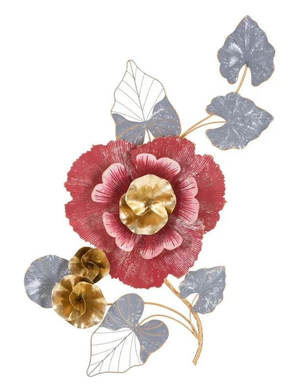 Decorazione design da parete in metallo 3D con fiore cm 76x9x111h