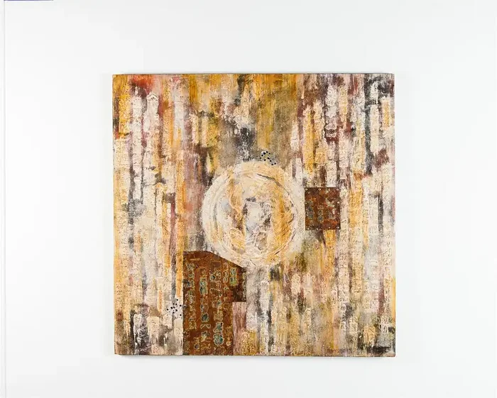 Dipinto a Olio su Legno Antico con Inserti Decorativi in Metallo. Telaio in Legno Dreams