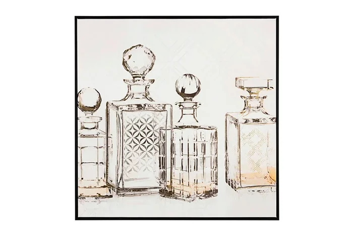 Dipinto su tela con stampa di liquori design moderno con cornice cm 82x4x82h