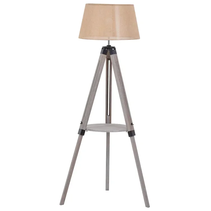 Dreibein-Stehlampe aus Holz mit beigem Ø63×150 cm E27 Lampenschirm