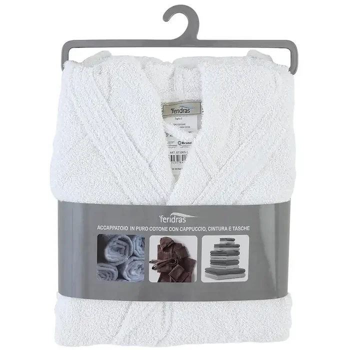 Feridras Frottee-Bademantel aus weißer Baumwolle – S-Größe