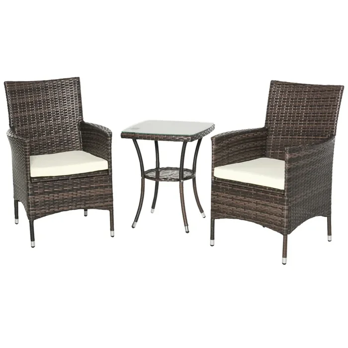 Garten-Lounge-Set aus synthetischem Rattan, 2 Sesseln und braunem Couchtisch
