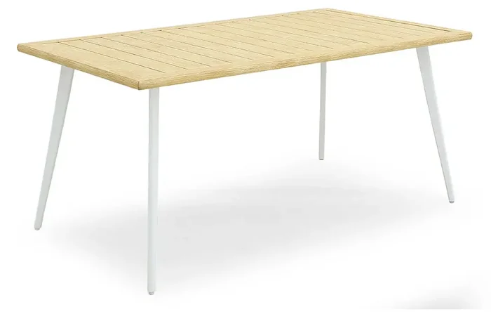 Gartentisch 160x90x75 cm in Kraus Leonardo Weißer Stahl und Holzoptik