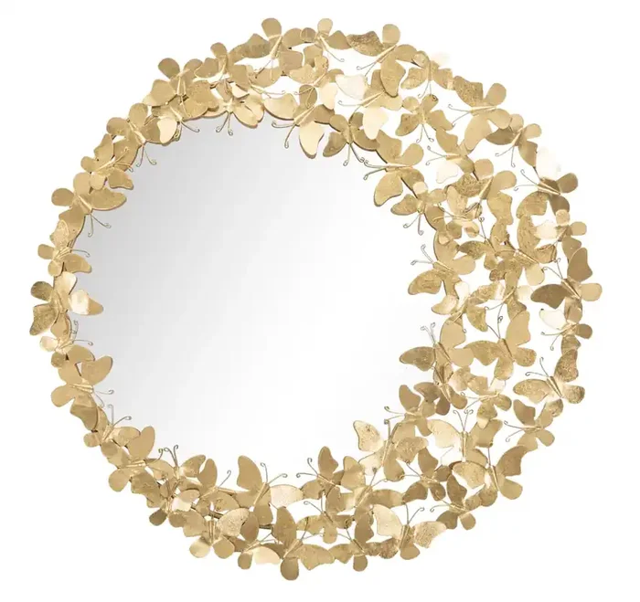 Glam Butterfly Wind Spiegel Ø81,5×3,5 Spiegelgröße Ø55 cm in Iron Gold