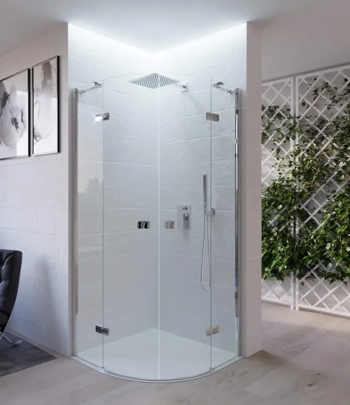 Halbrunde Duschabtrennung 90×90 cm 2 Flügeltüren in transparentem Kristall 6mm H195 Bonussi Olive