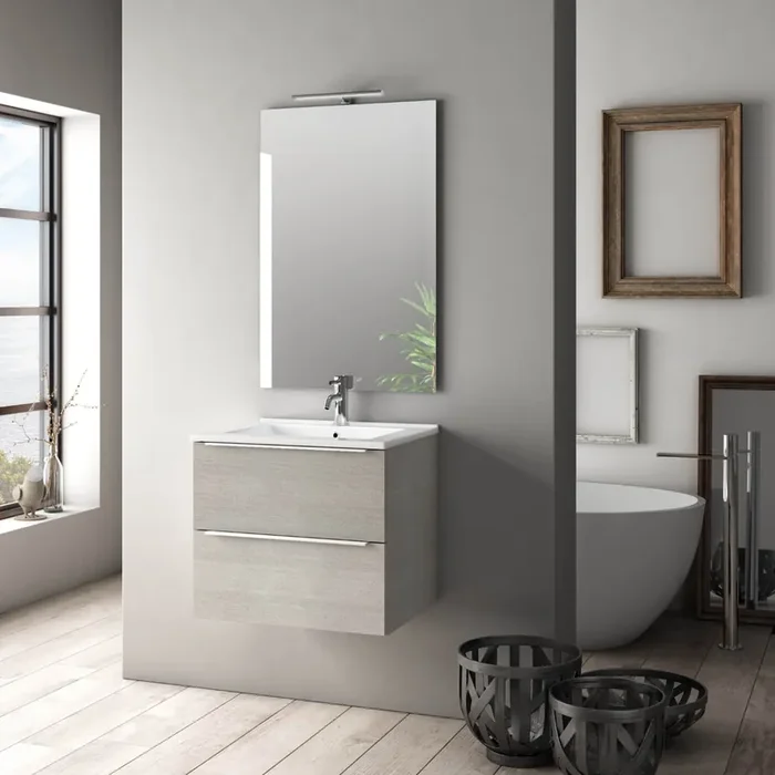 Hängender Badezimmerschrank mit Spiegelwaschbecken und Luna Yuta TFT-LED-Lampe