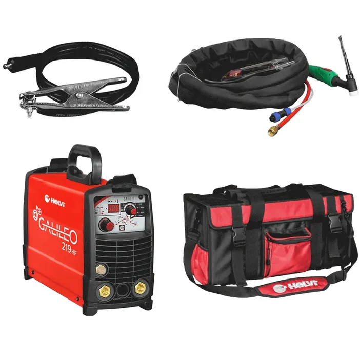 Helvi Galileo TIG 219 HF – Saldatrice Inverter (MMA, TIG HF o LIFT) + Kit Borsa, corrente continua (DC)