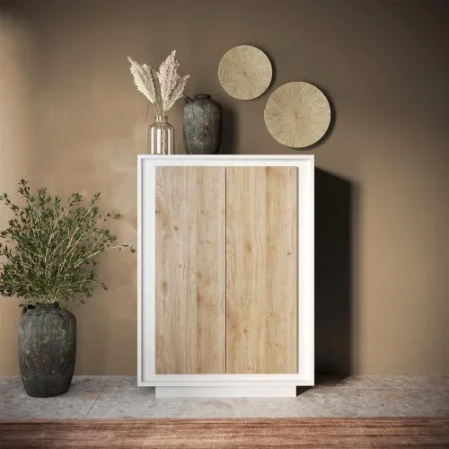 Madia alta 106x171h cm 2 ante bianco opaco rovere chiaro Deluxe