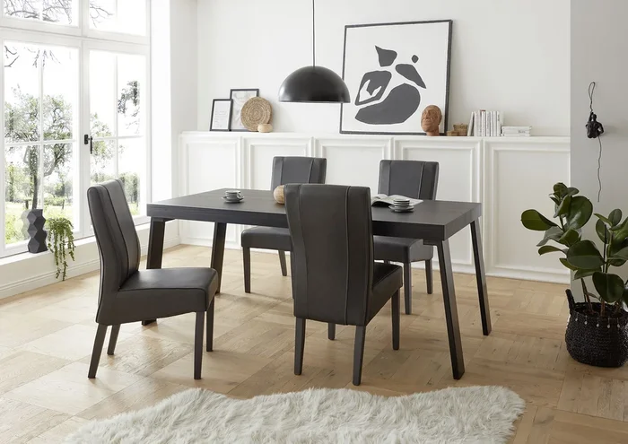 Mitik – Tavolo fisso moderno industrial gambe in metallo piano nero frassinato cm 189x88x78h