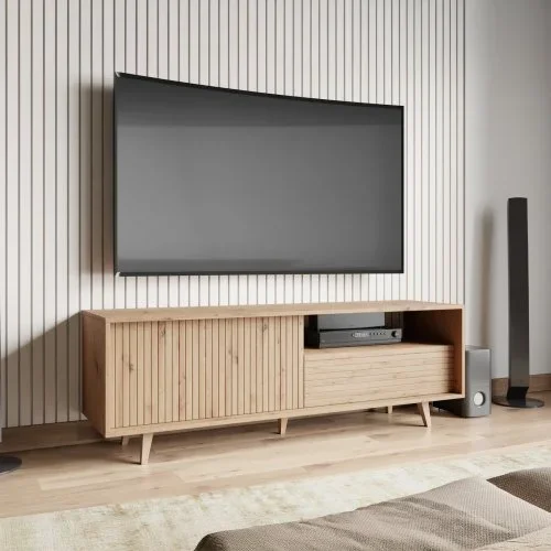 Mobile TV 152x52h cm 1 cassetto design rustico cannettato rovere Branch