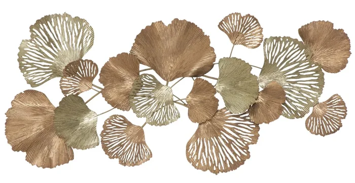 Pannello da parete moderno in metallo lavorato con foglie cm 130x8x62h