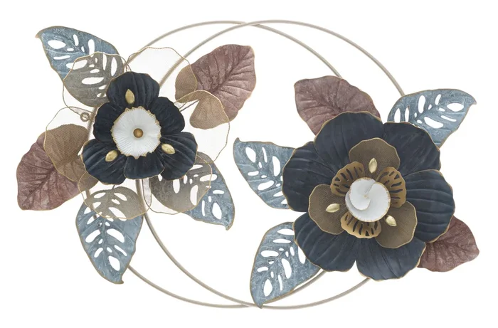 Pannello decorativo da parete in metallo 3D con fiori cm 93x11x61h